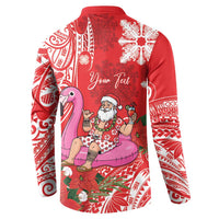 Personalized Hawaii Christmas Button Sweatshirt Mele Kalikimaka Chilling Shaka Santa Flamingo - Polynesian Pride