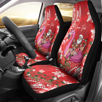 Personalized Hawaii Christmas Car Seat Cover Mele Kalikimaka Chilling Shaka Santa Flamingo - Polynesian Pride