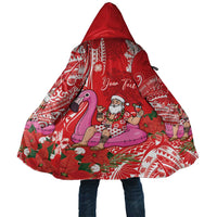 Personalized Hawaii Christmas Cloak Mele Kalikimaka Chilling Shaka Santa Flamingo - Polynesian Pride