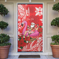 Personalized Hawaii Christmas Door Cover Mele Kalikimaka Chilling Shaka Santa Flamingo LT14 Red - Polynesian Pride