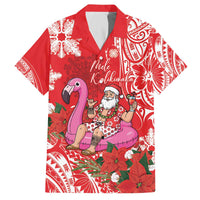 Personalized Hawaii Christmas Family Matching Off The Shoulder Long Sleeve Dress and Hawaiian Shirt Mele Kalikimaka Chilling Shaka Santa Flamingo - Polynesian Pride