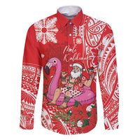 Personalized Hawaii Christmas Family Matching Off Shoulder Short Dress and Hawaiian Shirt Mele Kalikimaka Chilling Shaka Santa Flamingo - Polynesian Pride