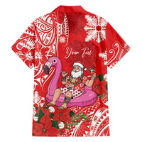 Personalized Hawaii Christmas Family Matching Short Sleeve Bodycon Dress and Hawaiian Shirt Mele Kalikimaka Chilling Shaka Santa Flamingo - Polynesian Pride