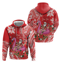 Personalized Hawaii Christmas Hoodie Mele Kalikimaka Chilling Shaka Santa Flamingo - Polynesian Pride