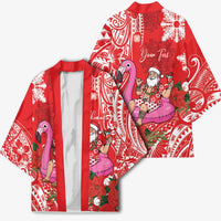 Personalized Hawaii Christmas Kimono Mele Kalikimaka Chilling Shaka Santa Flamingo - Polynesian Pride