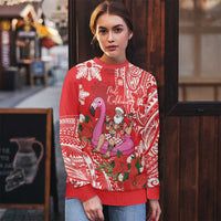 Personalized Hawaii Christmas Ugly Christmas Sweater Mele Kalikimaka Chilling Shaka Santa Flamingo - Polynesian Pride