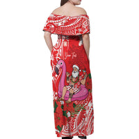 Personalized Hawaii Christmas Off Shoulder Maxi Dress Mele Kalikimaka Chilling Shaka Santa Flamingo LT14 - Polynesian Pride