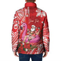 Personalized Hawaii Christmas Padded Jacket Mele Kalikimaka Chilling Shaka Santa Flamingo - Polynesian Pride