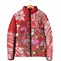 Personalized Hawaii Christmas Padded Jacket Mele Kalikimaka Chilling Shaka Santa Flamingo - Polynesian Pride