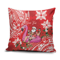Personalized Hawaii Christmas Pillow Cover Mele Kalikimaka Chilling Shaka Santa Flamingo - Polynesian Pride