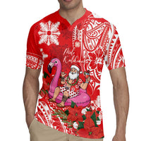 Personalized Hawaii Christmas Rugby Jersey Mele Kalikimaka Chilling Shaka Santa Flamingo - Polynesian Pride