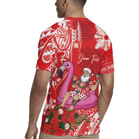 Personalized Hawaii Christmas Rugby Jersey Mele Kalikimaka Chilling Shaka Santa Flamingo - Polynesian Pride