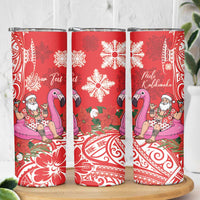 Personalized Hawaii Christmas Skinny Tumbler Mele Kalikimaka Chilling Shaka Santa Flamingo - Polynesian Pride