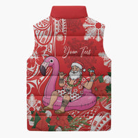 Personalized Hawaii Christmas Sleeveless Puffer Jacket Mele Kalikimaka Chilling Shaka Santa Flamingo - Polynesian Pride