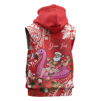 Personalized Hawaii Christmas Sleeveless Zip Hoodie Mele Kalikimaka Chilling Shaka Santa Flamingo LT14 - Polynesian Pride