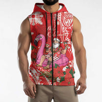 Personalized Hawaii Christmas Sleeveless Zip Hoodie Mele Kalikimaka Chilling Shaka Santa Flamingo LT14 - Polynesian Pride