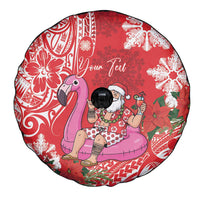 Personalized Hawaii Christmas Spare Tire Cover Mele Kalikimaka Chilling Shaka Santa Flamingo - Polynesian Pride