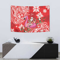 Personalized Hawaii Christmas Tapestry Mele Kalikimaka Chilling Shaka Santa Flamingo - Polynesian Pride