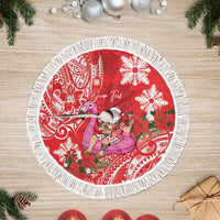 Personalized Hawaii Christmas Tree Skirt Mele Kalikimaka Chilling Shaka Santa Flamingo - Polynesian Pride
