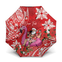 Personalized Hawaii Christmas Umbrella Mele Kalikimaka Chilling Shaka Santa Flamingo LT14 One Size Folded 11.42 inch Opened Diameter 37.4 inch Red - Polynesian Pride