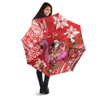 Personalized Hawaii Christmas Umbrella Mele Kalikimaka Chilling Shaka Santa Flamingo LT14 - Polynesian Pride