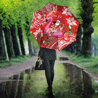 Personalized Hawaii Christmas Umbrella Mele Kalikimaka Chilling Shaka Santa Flamingo LT14 - Polynesian Pride