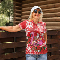 Personalized Hawaii Christmas Women Polo Shirt Mele Kalikimaka Chilling Shaka Santa Flamingo - Polynesian Pride