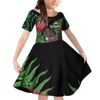 Meri Kirihimete New Zealand Family Matching Off Shoulder Short Dress and Hawaiian Shirt Piwakawaka Koru Fern Mix Pohutukawa - Polynesian Pride