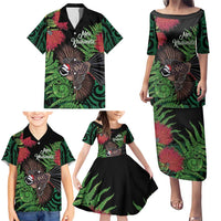 Meri Kirihimete New Zealand Family Matching Puletasi and Hawaiian Shirt Piwakawaka Koru Fern Mix Pohutukawa - Polynesian Pride