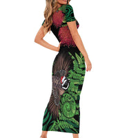 Meri Kirihimete New Zealand Family Matching Short Sleeve Bodycon Dress and Hawaiian Shirt Piwakawaka Koru Fern Mix Pohutukawa - Polynesian Pride