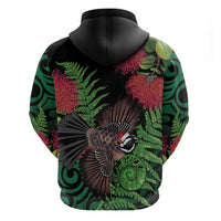 Meri Kirihimete New Zealand Hoodie Piwakawaka Koru Fern Mix Pohutukawa - Polynesian Pride