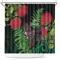 Meri Kirihimete New Zealand Shower Curtain Piwakawaka Koru Fern Mix Pohutukawa - Polynesian Pride