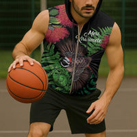 Meri Kirihimete New Zealand Sleeveless Zip Hoodie Piwakawaka Koru Fern Mix Pohutukawa - Polynesian Pride