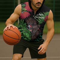 Meri Kirihimete New Zealand Sleeveless Zip Hoodie Piwakawaka Koru Fern Mix Pohutukawa - Polynesian Pride