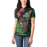 Meri Kirihimete New Zealand Women Polo Shirt Piwakawaka Koru Fern Mix Pohutukawa - Polynesian Pride