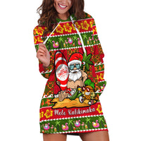 Personalised Hawaii Surfing Santa Christmas Hoodie Dress Tropical Pineapple Mele Kalikimaka Quilt Pattern LT14 Red - Polynesian Pride