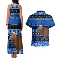 Personalised New Zealand Christmas Couples Matching Tank Maxi Dress and Hawaiian Shirt Aotearoa Kiwi Meri Kirihimete Blue Version LT14 - Polynesian Pride