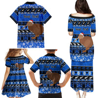 Personalised New Zealand Christmas Family Matching Puletasi Dress and Hawaiian Shirt Aotearoa Kiwi Meri Kirihimete Blue Version LT14 - Polynesian Pride