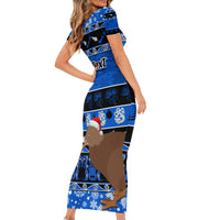 Personalised New Zealand Christmas Family Matching Short Sleeve Bodycon Dress and Hawaiian Shirt Aotearoa Kiwi Meri Kirihimete Blue Version LT14 - Polynesian Pride
