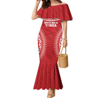 Custom Tonga Mate Maa Family Matching Mermaid Dress and Hawaiian Shirt Go Champions Tongan Ngatu - Red