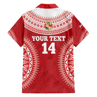 Custom Tonga Mate Maa Family Matching Off The Shoulder Long Sleeve Dress and Hawaiian Shirt Go Champions Tongan Ngatu - Red