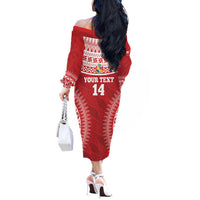 Custom Tonga Mate Maa Off The Shoulder Long Sleeve Dress Go Champions Tongan Ngatu - Red