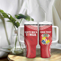 Personalised Tonga Mate Maa Tumbler With Handle Go Champions Tongan Ngatu - Red