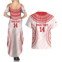 Custom Tonga Mate Maa Couples Matching Summer Maxi Dress and Hawaiian Shirt Go Champions Tongan Ngatu - White