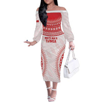 Custom Tonga Mate Maa Family Matching Off The Shoulder Long Sleeve Dress and Hawaiian Shirt Go Champions Tongan Ngatu - White