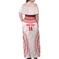 Custom Tonga Mate Maa Family Matching Off Shoulder Maxi Dress and Hawaiian Shirt Go Champions Tongan Ngatu - White