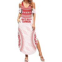 Custom Tonga Mate Maa Family Matching Summer Maxi Dress and Hawaiian Shirt Go Champions Tongan Ngatu - White