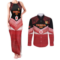 Custom Mate Maa Tonga XIII Couples Matching Tank Maxi Dress and Long Sleeve Button Shirt Tongan Kupesi Ngatu - Rugby Style