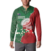Custom Tonga And Australia Rugby Button Sweatshirt Mate Maa Tongan Ngatu Mix Kangaroos Aboriginal