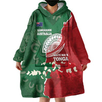 Custom Tonga And Australia Rugby Wearable Blanket Hoodie Mate Maa Tongan Ngatu Mix Kangaroos Aboriginal